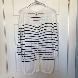 CAbi White Cardigan with Black Stripes Size M